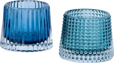 Produktbild von 2er Set Teelichthalter H7cm Glas Blau Kerzenhalter Tischdeko Kerzen Retro Deko