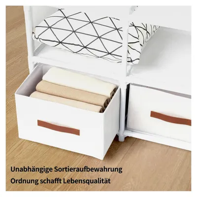 Produktbild von Offener Kleiderschrank mit Vorhang, freistehender Kleiderständer mit Kleiderstangen und Stoffschubladen, 144 x 45 x 166 cm (Weiß)
