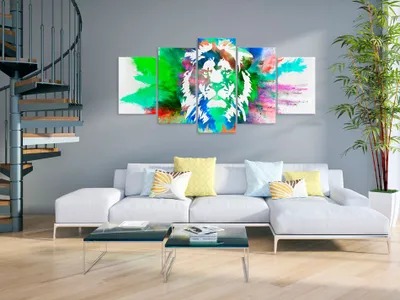 Image de Tableau acoustique Abstrait Animaux 200 x 100 cm Tableau en 5 parties Mousse acoustique Absorbeur acoustique haute performance Isolation acoustique Toile 5 parties Tableau mural Acoustique intérieure Isolation acoustique g-C-0019-b-p