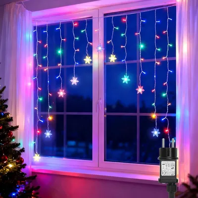 Image de Rideau lumineux - 3 m + 1,5 x 1,2 m - 82 LED - 8 modes - Minuterie - IP44 - Intérieur et extérieur