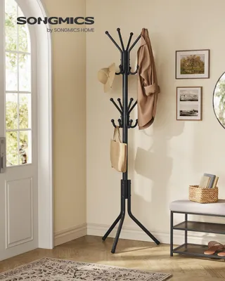 Zdjęcie produktu dla Metalowa wieszak na ubrania z haczykami, kolor: czarny, wymiary: 43x48x175 cm