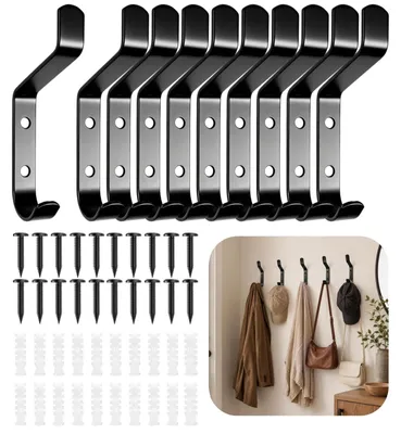 Doppelter Garderobenhaken, Metall, schwarz, 10 Stück, Wandmontage