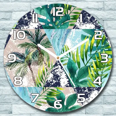 Produktbild von Wanduhr aus Glas Rund fi 30 Tropisch Aquarell Quarz Deko Schlafzimmer Büro