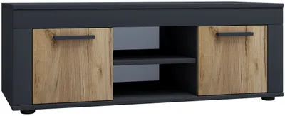 Image de UsiloL meuble TV 2 portes anthracite, chêneReproduction.