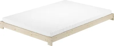 Produktbild von Niederflurbett Doppelbett 140x200 Fichte massiv unbehandelt mit wählbarem Zubehör V-60.85N-14Rollrost und Matratze inkl.
