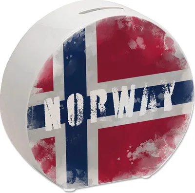 Produktbild von Spardose mit Norwegen-Flagge im Used Look - Sparschwein für Urlauber