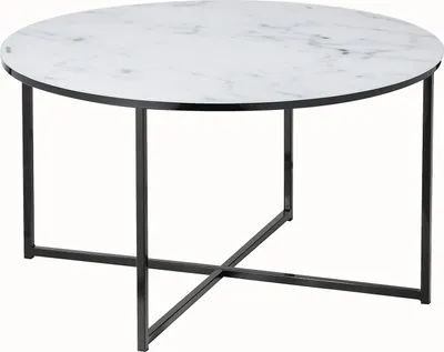 Produktbild von SalesFever Couchtisch 80 cm | Glasplatte foliert in Marmor-Optik | Gestell Metall | B 80 x T 80 x H 45 cm | weiß-schwarz