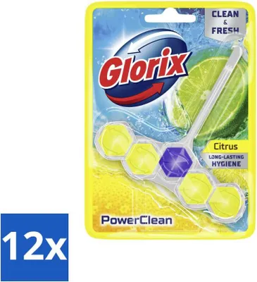 Produktbild von Glorix - Toilettenblock - Power Clean Lemon - Frisch & Zitrone - 1 Block - Vorteilspack - 12 Stücke