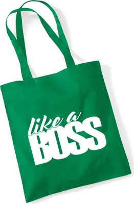 Produktbild von Huuraa Jutebeutel like a Boss Spruch 10 Liter Kelly Green Baumwolle Tasche Geschenkidee