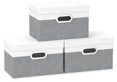 Image de Boîtes de rangement avec couvercle, boîtes pliables en tissu avec poignées, boîtes de rangement pour la chambre à coucher, rangement pour vêtements, 38 x 25 x 25 cm