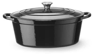 Image de Marmite en fonte émaillée, HENDI, 6,88 L, noire, 405 x 255 x (H) 134 mm