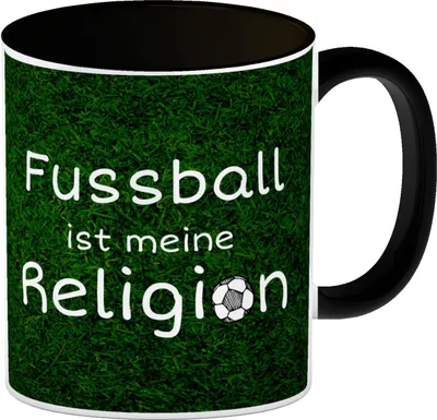 Produktbild von Fussball ist meine Religion Kaffeebecher Schwarz Ein waschechter Fussballfan