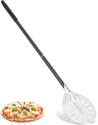 Produktbild von Perforierte Pizzaschaufel, 6 Zoll Pizzaschieber Pizzapaddel aus Aluminium mit Langem Abnehmbarem Griff, 83cm, Silber