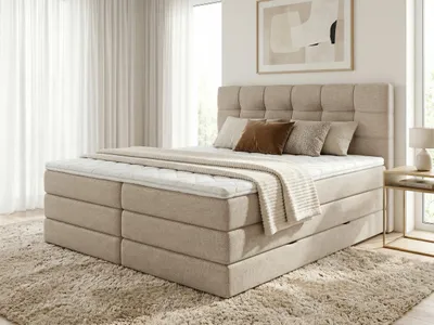 Produktbild von Boxspringbett Best XL mit 2 Bettkästen und Topper, mit Taschenfederkern- und Bonellfederkernmatratze, Doppelbett, Polsterbett aus Webstoff mit Stauraum (Beige (Inari 22), 180 x 200 cm)