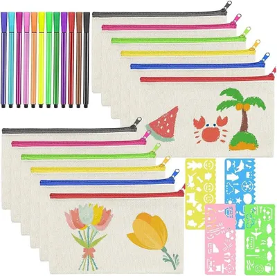 Produktbild von Mäppchen zum Bemalen, Canvas Etui, inklusive 12 Buntstifte, für kreatives Basteln