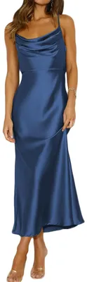 Produktbild von Mogidol Sommerkleid, Satin, Spaghettiträger, Wasserfallausschnitt, rückenfrei, M