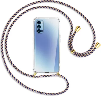 Produktbild von Handykette Backcover-Schutzhülle mit Band (Metall goldfarben) für Oppo Reno5 4G/5G - blau+beige