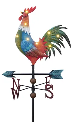 Produktbild von Wetterfahne, Wetterfahne aus Metall in Form eines Hahns, 86 cm, farbenfrohe Wetterfahne mit Hahn, Gartendekoration, solarbetriebener Windrichtungsanzeiger für den Garten, Geschenk für Mama/Papa/Freunde