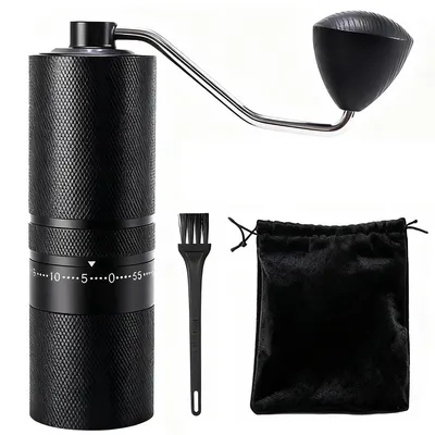 Produktbild von Manuelle Kaffeemühle Edelstahl, Handkaffeemühle mit 60 Stufen, Kegelmahlwerk, Aluminium Gehäuse, für Espresso & Filterkaffee