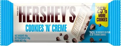 Produktbild von Hersheys Cookies Creme Weiße Schokolade mit Schokokeksstücken 40g