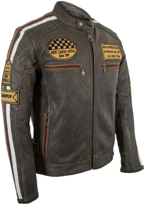 Produktbild von Herren Retro Biker Motorrad Lederjacke Jacke Race Streifen Rockerjacke Chopper(M)