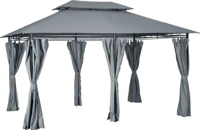 Image de Outsunny Tonnelle barnum pavillon de jardin style colonial double toit toiles latérales amovibles 3L x 4l x 2,8H m gris