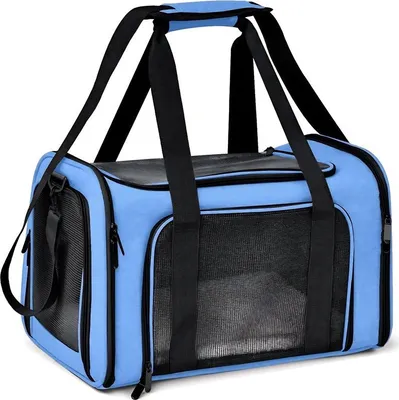 Produktbild von Happy Home Tragbare Haustiertasche für draußen Faltbar atmungsaktiv Große Kapazität Autoreise Tragetasche für Katze Hund Blau