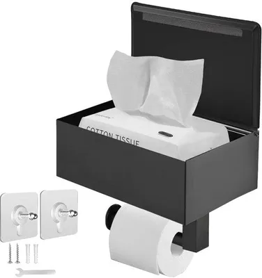 Produktbild von Schwarze Toilettenpapierhalterung mit Ablage, spülbar, Edelstahl