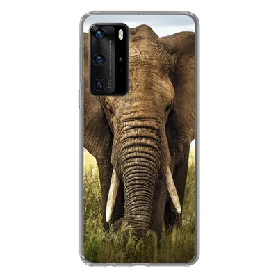 Produktbild von MuchoWow® Handyhülle Schutzhülle Hülle für Huawei P40 Pro Elefant - Gras - Tiere - Natur Silikon Softcase Handy Hülle - Schutz