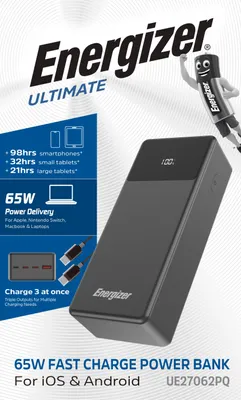 Obrázok produktu pre Energizer UE27062PQ, 27000 mAh, Lítium polymér (lipo), 65 W, Čierna