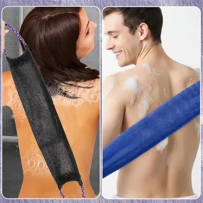 Produktbild von 4 afrikanische Netzschwämme für Dusche und Körper, Peeling- und Rückenschrubber, wiederverwendbares Badezubehör in Rosa, Lila, Schwarz und Blau