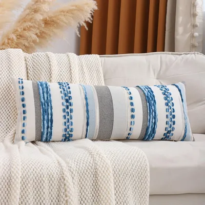 Productafbeelding van Omgoods - Chenille Kussenhoezen 36 x 92 cm Blauw