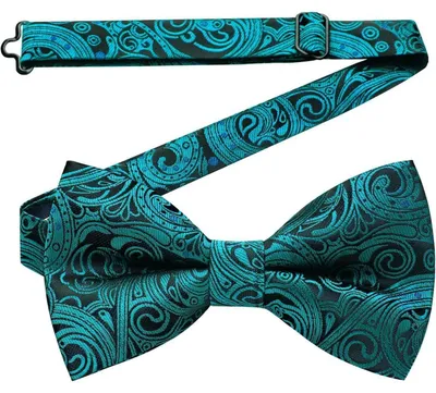 Immagine prodotto di Fascia da uomo, già annodata, regolabile, in tessuto jacquard con motivo paisley floreale, colore blu, con decorazioni a piuma di pavone