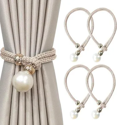 Produktbild von 10-teiliges Set von Gardinenhaltern – Festverschlüsse für Jalousien – Mit großen Kugeln – Für Wohnzimmer, Büro und Interior-Design (Champagne)