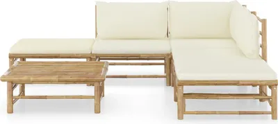 Obrázok produktu pre vidaXL 6-dielna záhradná súprava s krémovo bielymi vankúšmi Bamboo