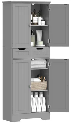 Produktbild von Badezimmerschrank mit Schublade, Schrank mit Tš¹ren, verstellbarem Einlegeboden, 60 x 30 x 160 cm, grau