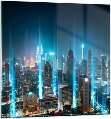 Produktbild von Bilder auf glas - Stadt Nacht Straße - 60x60cm - Glasbilder - Wandbilder - Kunstdruck - zum Aufhängen bereit - Wanddekoration aus Glas - Glas Bilder - Wandbild auf Glas - Einteilig - GAC60x60-3903