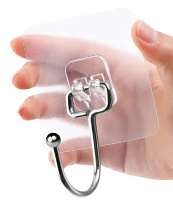 Produktbild von Chie no fukuro Selbstklebende Haken Transparent, 8 Stück, 44 lb/ 20 kg (max.) Selbstklebende Handtuchhaken, Transparente wasserdichte selbstklebende Haken, abnehmbar, Küchenhaken für Küche, Badezimmer, Wand & Decke.