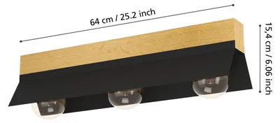 Immagine prodotto di Eglo 900443 TARRAFO E27 tripla plafoniera 640x150mm Nero Marrone