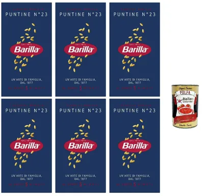 Produktbild von Barilla Puntine Nr.23 Pasta – 6 x 500 g (3 kg) | Feine Pastina/Suppennudeln, al dente in 5 Min., 100% Hartweizengrieß – ideal für Brühen, Minestrone & Kindergerichte + Italian Gourmet polpa