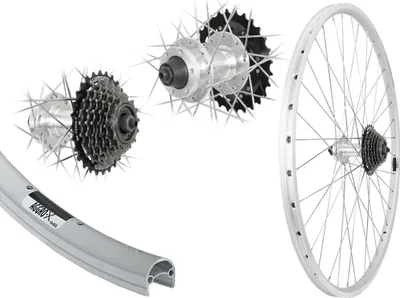 Produktbild von Aggro-X 28 Zoll Hinterrad Laufrad silber Disk 6-Loch Hohlkammerfelge V-Profil 7-Fach Shimano Zahnkranz