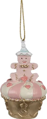 Produktbild von Clayre & Eef Weihnachtsanhänger Cupcake Ø 5x8 cm Rosa Polyresin
