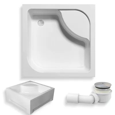Zdjęcie produktu dla Brodzik Prysznicowy Kwadratowy 80x80x36,5 z Obudową Akrylową, Akrylowy, Gładki | w zestawie - Syfon, odpływ ⌀50 mm + nogi (stelaż) | BADLAND TENOR