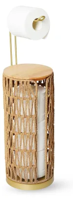 Image de Porte-rouleau de papier toilette autoportant en rotin
