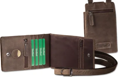 Obrázek produktu pro Woodland® Praktická multifunkční náprsní taška z měkké přírodní buvolí kůže v tmavě hnědé/taupe barvě