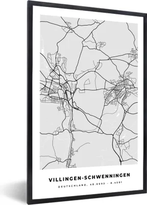 Produktbild von MuchoWow® Gerahmtes Poster Deutschland - Stadtplan - Karte - Villingen-Schwenningen 20x30 cm - Poster mit Schwarzem Bilderrahmen Wandposter Rahmen Foto Bilder - Drucken - Bilder Poster im Rahmen