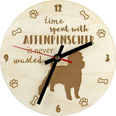 Obrázok produktu pre Affenpinscher - hodiny so psom, drevené hodiny s gravírovaním, personalizované hodiny od Art-Dog