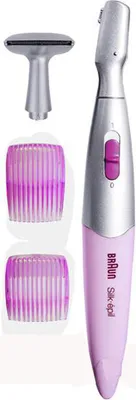 A Braun Silk-épil Bikini Styler with accessories, presented on a white background.
