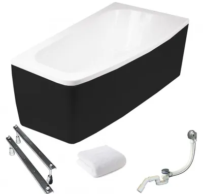 Obrázok produktu pre Aqua For You | Vaňa Besco Asymetrická Luna (pravá) – 150 x 80 cm – antibakteriálna povrchová úprava – s obložením – so sifónom – s nožičkami