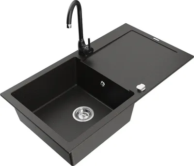 Produktbild von Mexen Leo 1 Becken-Granitspüle mit Abtropffläche und Mischbatterie Telma, Schwarz/Gold Metallisch - 6501-75-670200-70